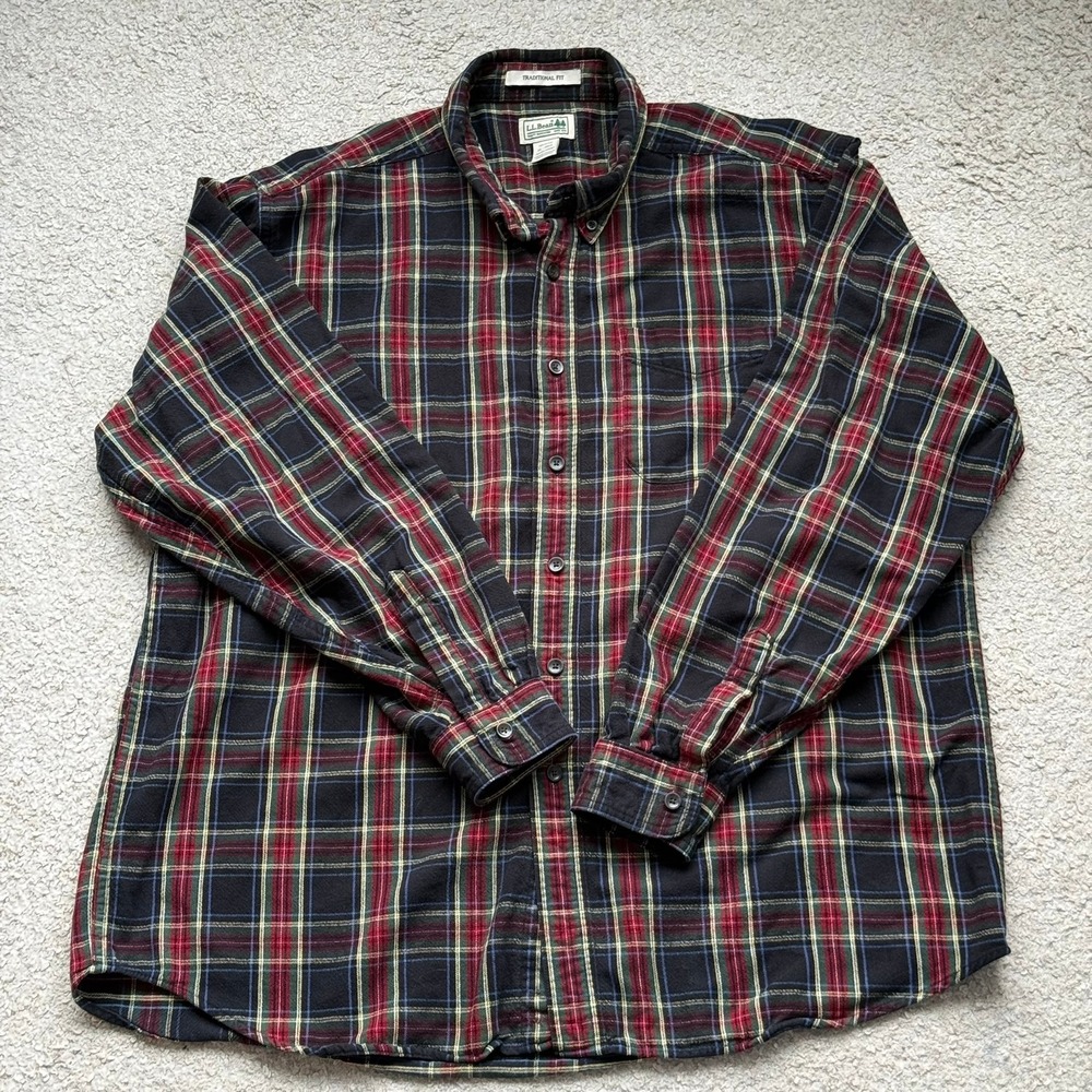 LL Bean Traditional Fit Plaid Flannel Shirt Mens XL Regular 228061 Multi Color